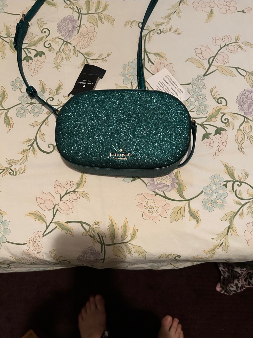kate spade Teal Glitter Oval Crossbody Bag